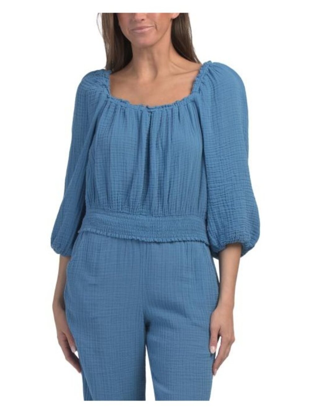 Michael Stars Kate Square Neck Smocked Top Small NWT Made in USA Cotton